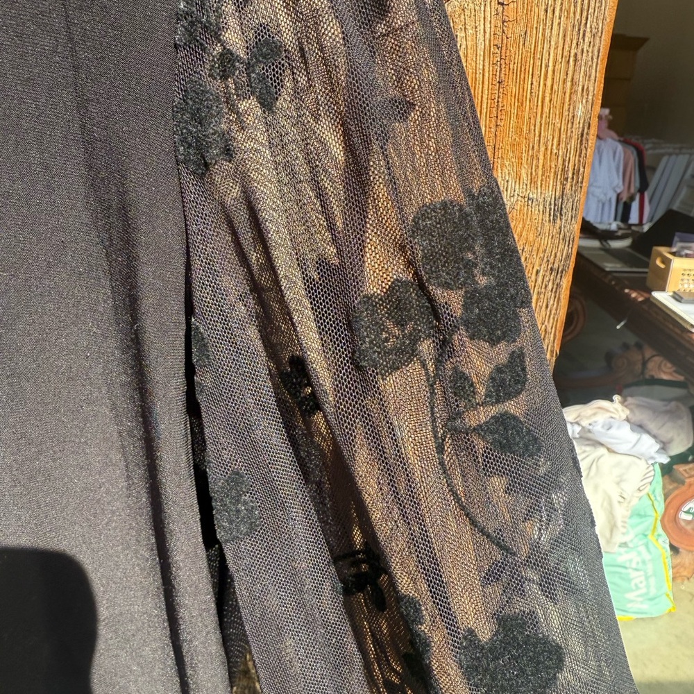 Anne Klein Black Blouse with Sheer Floral Sleeves - Picture 2 of 4